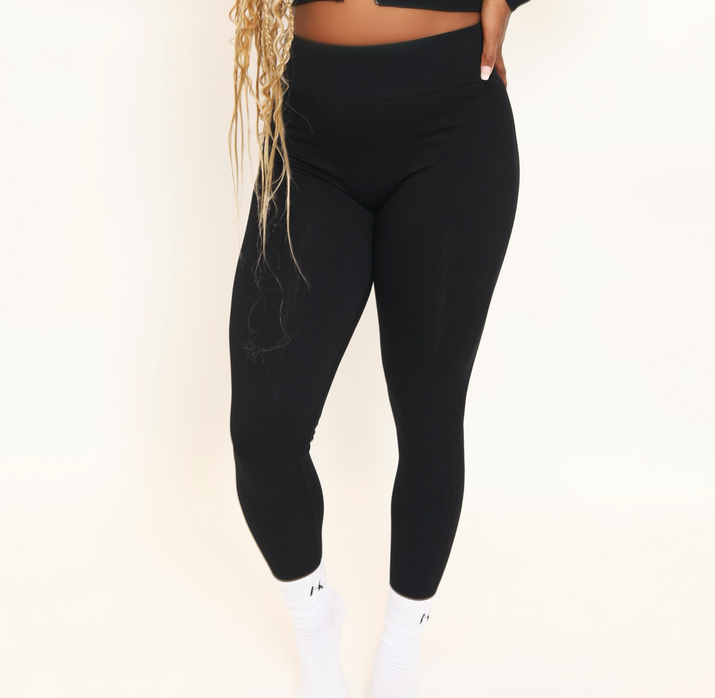 Black Ribbed Active Leggings