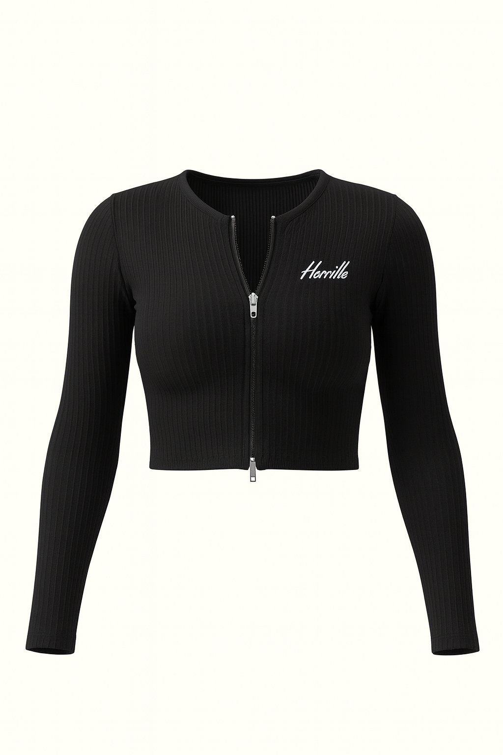 Black Ribbed Zipper Crop Top